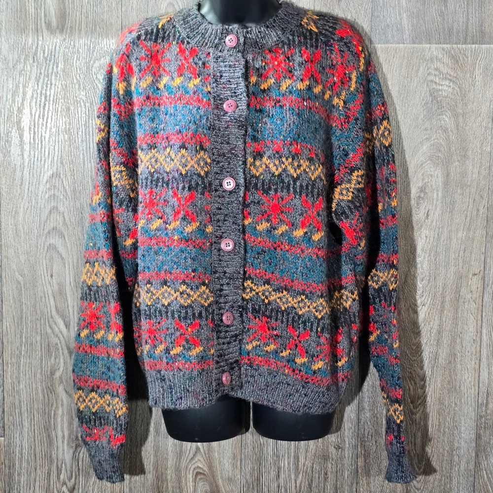 VTG D.D. Sloane Fair Isle Cardigan Sweater Small Wool‎ Blend Nordic Boho